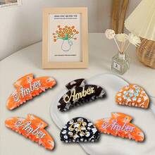 Personalized Halloween Theme Hair Clips, Women's Hair Clips With Custom Rhinestone Name, Suitable For Sparse And Thick Hair, Great Gift For Girls, Wives, Couples, Fashionable Hair Accessory For Halloween And Daily Wear, Excellent Halloween Gift - Orange - View 10