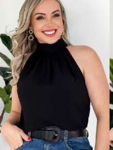 STYLISH WOMEN'S HIGH NECK TIE-UP BLOUSES - Black - View 3