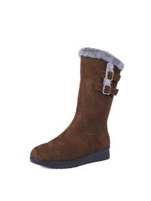 Women's Mid-Calf Snow Boots, Thick Thermal Lined, Wedge Heel, Warm & Soft Material, Side Zipper, Round Toe, Versatile Winter Outdoor Boots (Shoe Mouth & Foot Length Run Small, Please Order One Size Up) - Coffee Brown - View 8