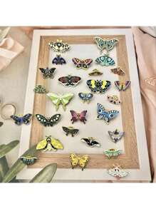 10 件/20 件套装随机蝴蝶珐琅别针套装可爱珐琅背包别针蝴蝶别针翻领别针适用于蒸汽朋克徽章首饰女士（颜色/字母随机） - 蝴蝶型 - 查看 3