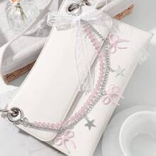 1pc Elegant & Charming Handmade Beaded Pink Crystal Chain Star Lace Bow DIY Keychain/Bag Charm, Suitable For Women/Girls Daily Wear, Holiday Gift - Multicolor - View 4