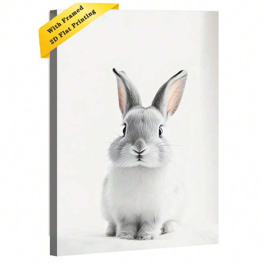 1pc 30*40cm(12x16inch) Art Decor Square Canvas Wall Art With Framed Lovely Rabbit Easter Elegant Modern Home Decor For Bathroom Bedroom Kitchen Decor.Stretched And Framed Ready To Hang.