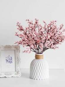 3/6pcs Plastic Artificial Flower Bouquet, Cherry Blossoms Artificial Flowers Baby's Breath,Modern Artificial Flower Bundle For Home Decor,Fake Plants,Fall Decor,Room,Desk,Garden Decor,Room Decoration Stuff