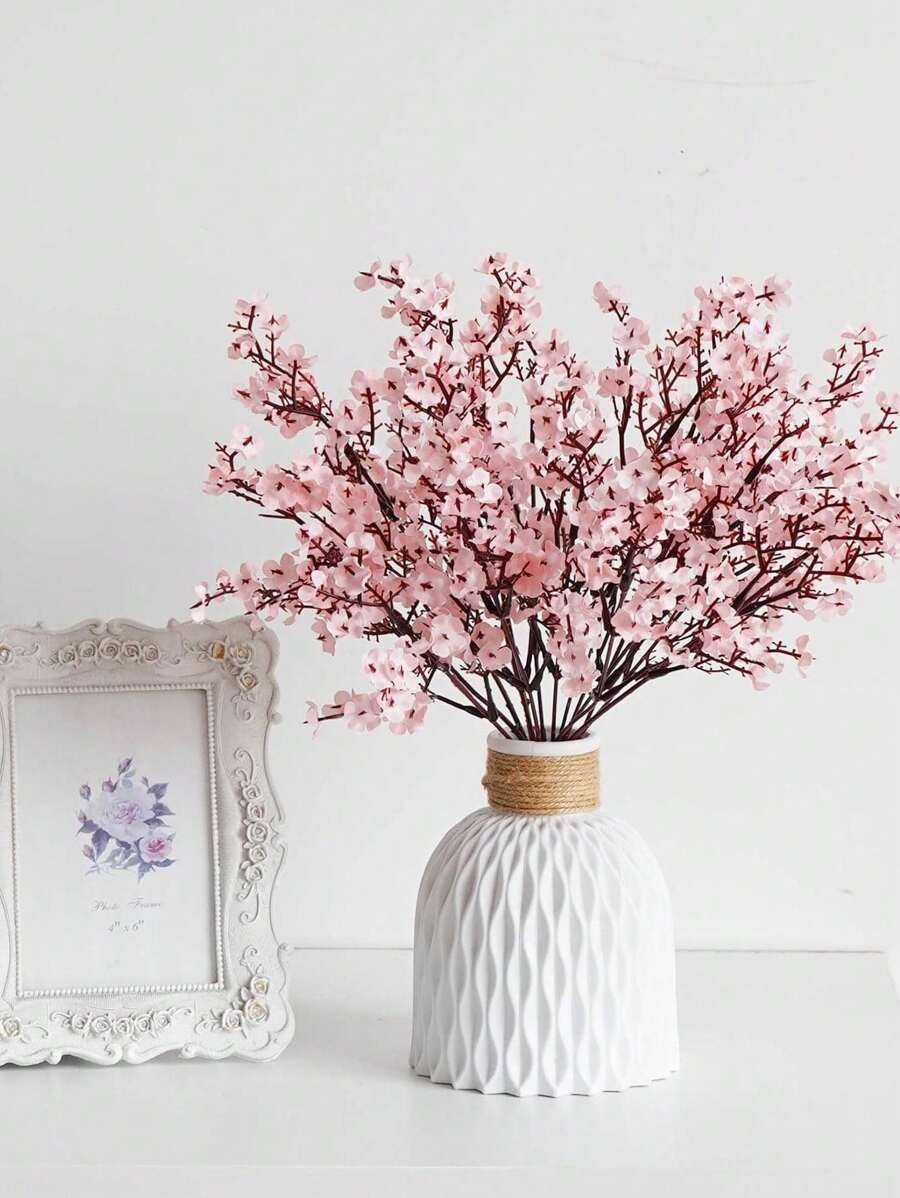 3/6pcs Plastic Artificial Flower Bouquet, Cherry Blossoms Artificial Flowers Baby's Breath,Modern Artificial Flower Bundle For Home Decor,Fake Plants,Fall Decor,Room,Desk,Garden Decor,Room Decoration Stuff
