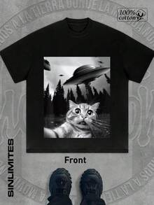 CAT ET T-Shirt Men's Y2K Style Graphic Cotton T-Shirt - Soft & Comfortable Crew Neck Short Sleeve Tee Pwith Bold Portrait Print, Hip Hop Streetwear Fashion Top for All Seasons, Casual Streetwear | Round Neck Tshirt | Cotton Shirtp - Negro - Ver 4