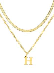 1 件迷你心形吊坠和不锈钢字母项链 - 双层可调节链条项链，26 个字母双层可调节链条珠宝，极简主义奢华，时尚百搭高端优雅简约风格，适合日常休闲、派对、通勤、度假，是送给女性的绝佳礼物