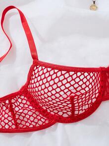 2 件性感迷人网眼镂空内衣套装，时尚迷人设计性感内裤 - 紅色 - 查看 5