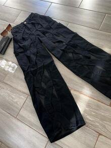 PANTALON  SPIRAL  Liso    Casual  Dulce  Elegante  Sexy    Mezclilla    Cremallera  Encaje en contraste  Botón    Noche de fiesta - Negro - Ver 8