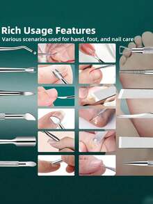 10 PIEZAS Juego de herramientas de acero inoxidable para uñas encarnadas - Lima de pedicura de doble cara, elevador, cuchara y empujador para limpiar y eliminar uñas encarnadas