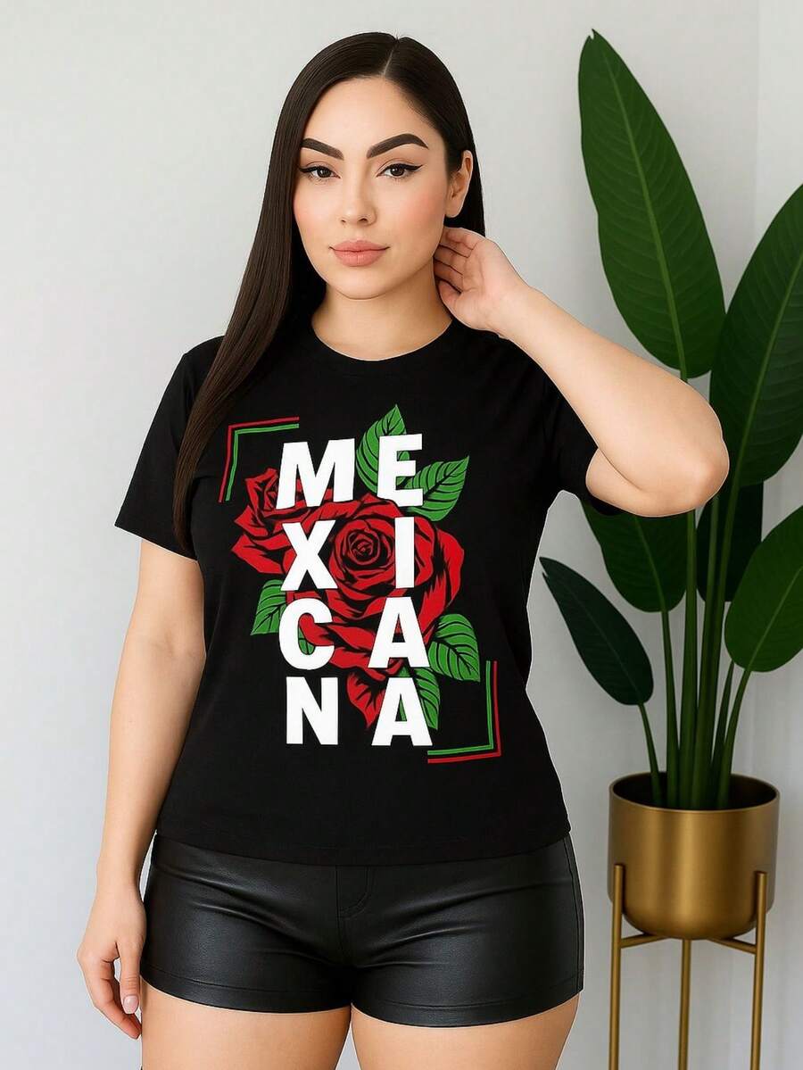 Camiseta informal de verano para mujer y hombre con estampado del día de la independencia cuello redondo manga corta 100% algodón playera mexicana dúos - Modelo 17 mujer - Ver 1