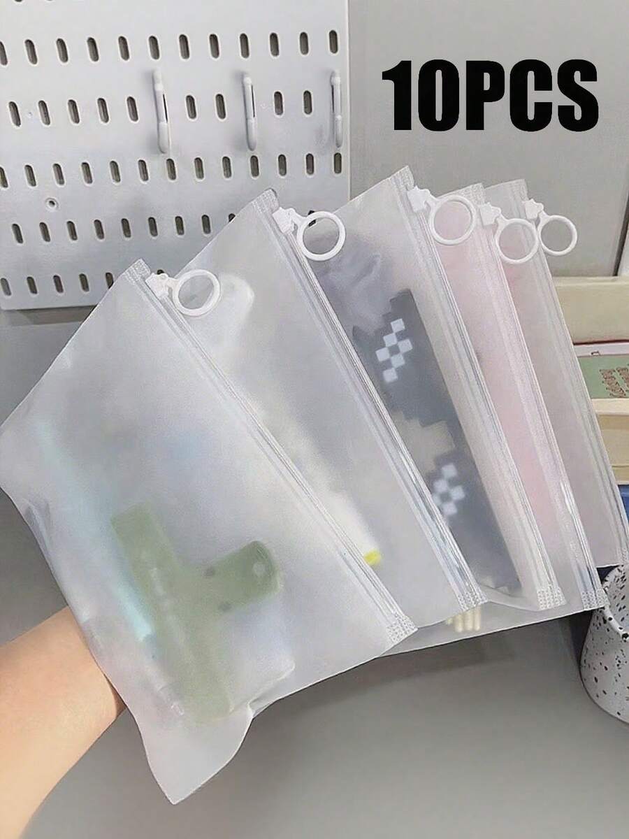 5/10个透明磨砂环拉链袋，透明塑料拉链收纳袋，便携式多功能透明拉链袋，简易分类收纳袋，适用于内衣、化妆品、文具、旅行收纳袋、行李箱和隔层、衣服、内衣和洗漱用品防水旅行收纳袋 - 彩色 - 查看 1