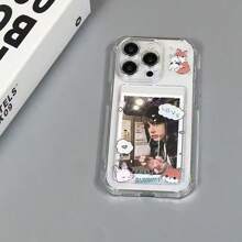 1 pieza Funda de teléfono con tarjetero y diseño de zorro sosteniendo un conejo, compatible con Apple 16, 16 Pro, 16 Pro Max, 15, 14, 13, 12, 11 Pro Max, 14 Plus, y Galaxy S21, S22, S23, S24, S25, A26, A36, A52, A22, Infinix, billetera transparente a prueba de agua, a prueba de golpes y resistente a arañazos que puede almacenar tarjetas y fotos