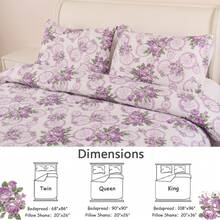 Twin/Full/Queen/King Quilt Set, 3 Piece Floral Bedding Set Microfiber Bedspread Coverlets For Beds - 紫色幸運花 - 查看 3