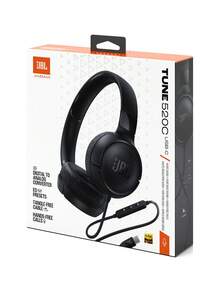 JBL Tune 520C 轻巧有线贴耳式耳机，配备 USB-C 接口，可折叠，舒适设计，纯低音，语音识别麦克风，可实现免提通话，3 键式遥控器，兼容手机、电脑、VR、PS5、Xbox 游戏机 - 黑色 - 查看 5