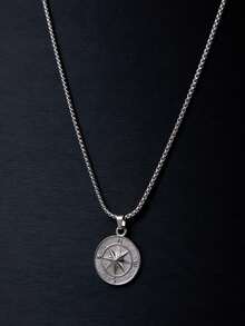 1pc New Fashion Stainless Steel Titanium Steel Compass Pendant Twisted Chain Necklace, Suitable For Men's Daily Wearing Jewelry Gift - Silver - View 1