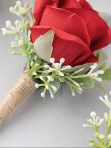1Pc Wedding Boutonniere For Groom Groomsmen,Real Touch Fake Rose Lapel Pin,Elegant Men's Corsage For Suit, Prom, Formal Events(White,Champagne,Red,Light Coral,Rosybrown) Valentine's Day Accessories - Boutonniere - View 8