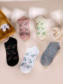 5pairs Floral Print Ankle Socks - Multicolor - View 3
