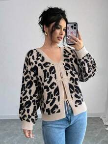 Plus Size Women V-Neck Tie-Dye Drop Shoulder Long Sleeve Loose Casual Cardigan Sweater, Autumn/Winter