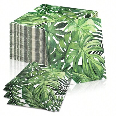 20pcs (6.5inch*6.5inch) Tropical Palm Leaf Napkins, Square Disposable Paper Napkins, Hawaiian Decor Green Leaves Napkins, Suitable For Bathroom, Makeup Room, Wedding, Holiday, Birthday, Baby Shower, Hawaiian Party