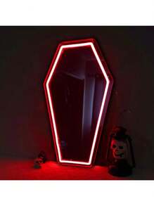 1 pièce Miroir lumineux en forme de cercueil - 23*42,4 cm/9*16,7 po - Alimenté par USB - Luminosité réglable - Miroir mural LED violet, blanc, rouge - Facile à monter - Décoration murale - Art mural - Décoration polyvalente - Convient pour la fête, la maison, la chambre, le bar, le bureau, etc. - Créez des souvenirs uniques ! Un excellent cadeau pour vous et vos proches.