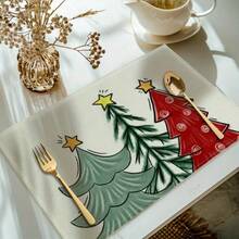 1/2/4/6pcs,Home Decor, Christmas Element Pattern Printed Linen Placemat, Table Mats, The Size Is 12 * 18inch/30 * 45cm, Suitable For Dining Tables, Versatile Seasonal Decoration In Spring, Summer, Autumn, Winter, Modern Style Washable Table Mat, Heat-Resistant, Stain Resistant, Room Decoration, Table Mat, Coaster, Kitchen Table Mat, Party Decoration, Home Decoration, Ideal Christmas Gift - Multicolor - View 6