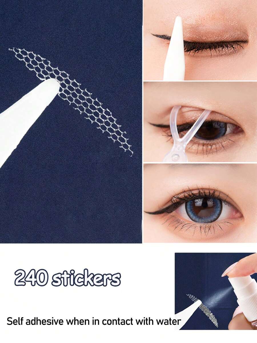 240 szt., 5 arkuszy papieru, które przylegają do wody, niewidoczna siateczka, koronkowy podwójny plaster na powieki, bez kleju, długotrwały model, naturalny plaster upiększający, makijaż, tani, wystrój pokoju, toaletka, podróże, sypialnia, akcesoria do makijażu