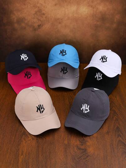 1 件男女通用印花字母 NY 棒球帽 - 高马尾可调节后扣卷发帽，透气结构面板帽，适合高尔夫、户外徒步旅行和旅行，日常使用