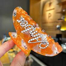 Personalized Halloween Theme Hair Clips, Women's Hair Clips With Custom Rhinestone Name, Suitable For Sparse And Thick Hair, Great Gift For Girls, Wives, Couples, Fashionable Hair Accessory For Halloween And Daily Wear, Excellent Halloween Gift - Orange - View 4