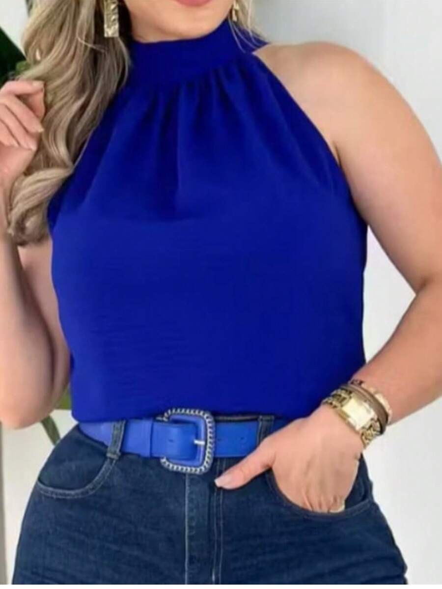STYLISH WOMEN'S HIGH NECK TIE-UP BLOUSES - Blue - View 1