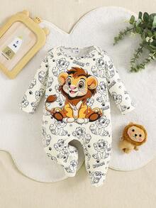 1 pieza Mono de bebé recién nacido con estampado lindo de león - Blanco - Ver 1