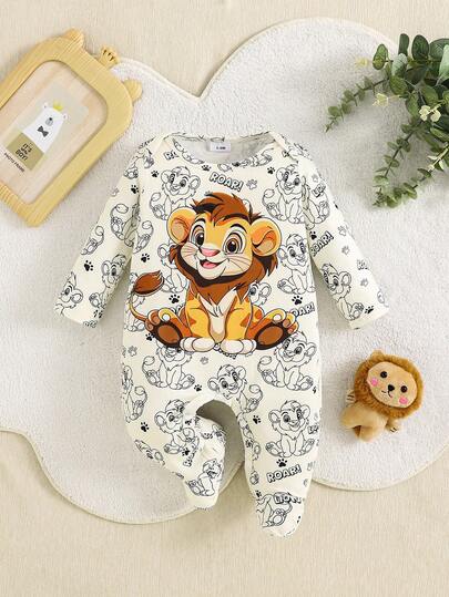 1 Peça Macacão de Bebê Recém-Nascido Infantil com Estampa Fofa de Leão