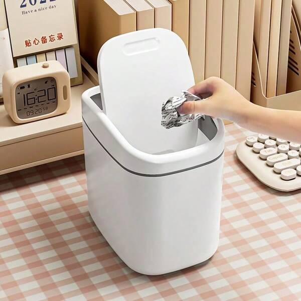 Mini Trash Can With LidSmall Desk Trash Can Countertop Mini Garbage Cans Tiny Waste Basket White