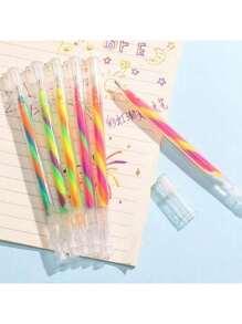 6 PcsSet Highly Attractive Writing Greeting Card Gradient Color Spiral Pen Exquisite And Cute Cartoon , Random Pattern, Office Learning Writing Gift Box Pen, Student Stationery Small Prizes, Suitable For Parent-Child Education, S