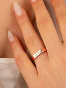 1pc Personalized Name Ring, Engraved Seal Ring, Birthstone Name Ring, Stackable Ring, Gift For Her, Pinky Ring, Valentine's Day Gift - Multicolor - View 7