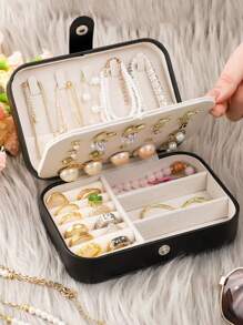 1pc Double Layer Jewelry Box, Large Capacity Jewelry Storage Box, Jewelry Display Tray, Necklace, Earrings, Jewelry & Accessories Organizer Box, White Simple Compartment Jewelry Display Stand With Dust-Proof And Anti-Oxidation Function, Compact Portable Jewelry Box, Travel Jewelry Storage Bag, Small Ring Earring Jewelry Box, Suitable For Earrings, Necklaces, Rings, Portable, Spacious, With Buckle, Lipstick, Watch, Gift For Women, Girls, Girlfriend, Christmas, Halloween, New Year