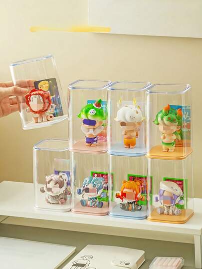 1 pezzo Scatola di visualizzazione trasparente impilabile da scrivania, scatola di conservazione per figure/bambole da collezione, scomparto superiore trasparente anti-polvere