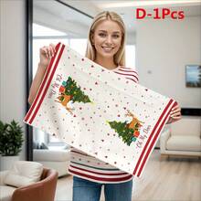 [1pc Or 5pcs Soft Microfiber Towel Set] Soft Microfiber Christmas Towel 1/5pcs Set - Holiday Cartoon Pattern With Snowflakes And Trees, Highly Absorbent, Modern Style, Knitted Fabric, 240gsm, Geometric Design, Polyester, Rectangular, Dish Towel