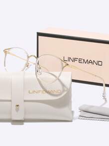 LINFEMAND 经典金属框架复古圆形装饰无度数眼镜，女士日常办公装免妆高冷眼镜，职场配饰，节日礼物