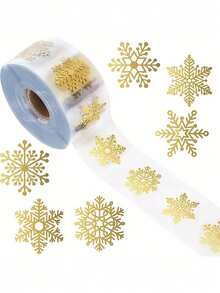 100/500pcs Transparent Christmas Snowflake Sealing Stickers - Gold Snowflake For Gift Wrapping Decoration, Cards - Suitable For Holiday Party Decoration, Festive Decoration Accents, Vibrant Holiday Decor, Non-Adhesive Decoration, Card Decoration, High-Quality Finishing, Decorative Sealing, DIY Decoration - Multicolor - View 8