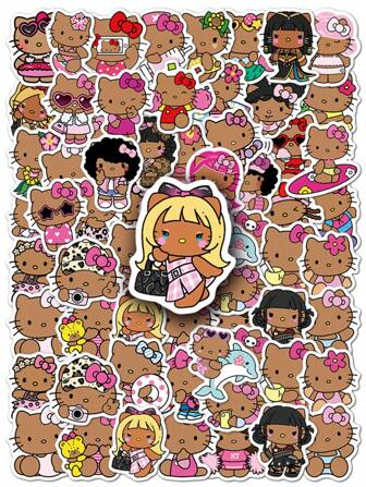  50pcs Black Skin Hello Kitty Mix Officially Licensed 4-5cm Sanrio Waterproof Kid-Friendly Graffiti Stickers For Laptop, Water Bottles, Bumper,Computer, Phone, Notebooks Stickers And Decals