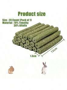 20pcs Natural Timothy Hay Chew Sticks, Rabbit Snacks & Chew Toys To Relieve Boredom For Rabbits, Guinea Pigs, Hamsters, Hedgehogs - Multicolor - View 3
