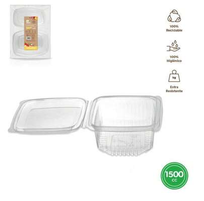 Envase Rectangular Plastico Reutilizable Polipropileno muy resistente Tapa Bisagra 250cc/375cc/500cc/750cc/1000cc/1500cc/2000cc para elegir Transparente uso alimentarios Calidad MAXI de confianzas surtido de cantidad para elegir diferentes precios