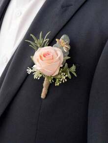 1Pc Wedding Boutonniere For Groom Groomsmen,Real Touch Fake Rose Lapel Pin,Elegant Men's Corsage For Suit, Prom, Formal Events(White,Champagne,Red,Light Coral,Rosybrown) Valentine's Day Accessories - Boutonniere - View 4