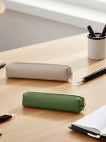 Ins Minimalist Stationery PU Leather Pencil Case, Multi-Functional Cute Girl Style Cosmetic Brush Storage Bag