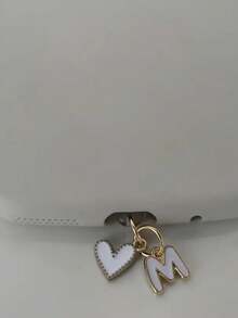 1pc White Heart-Shaped Phone Dust Plug, 26 Alphabet Dust Plug For Charging Port, DIY Phone Decor Suitable For Lightning (5-14) / Type-C