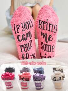 1 Paar kreative personalisierte Geschenksocken, rosa Schleifensocken, Kuchensocken, Korallfleecestrümpfe, rutschfeste Hausstrümpfe, Damen Mittellange Socken, Paar-Socken