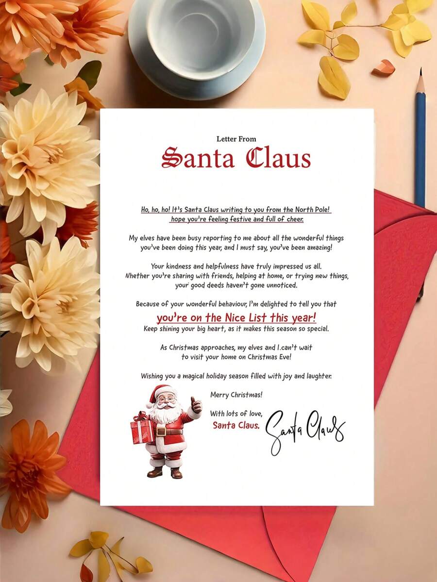 1 张带信封的圣诞老人圣诞贺卡 - 节日圣诞老人手拿礼物设计，适合家人、朋友和特殊场合，高品质纸张，坚固结构，白色背景和红色字体（生日/新年/节日问候） - 彩色 - 查看 1