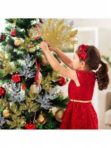 10 Stücke künstliche Glitzer Kiefernnadel Blumenanordnung, Weihnachtsbaum Dekoration, geeignet für Weihnachtsferien Dekoration