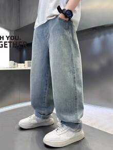 Pantalones vaqueros informales con diseño de personaje de dibujos animados para niño preadolescente