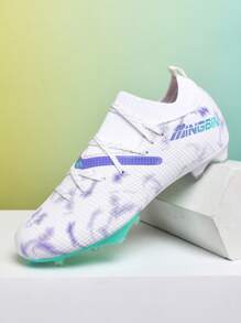 1 双男女通用足球鞋,适合比赛/训练的软地鞋,中帮户外运动鞋,系带前掌,防滑耐用鞋底,AG/FG 钉鞋,轻质高性能设计,多种颜色可选,工厂直销 - 白藍 - 查看 5